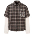Vintage Plaid Shirts Fake Two Piece Loose Long Sleeve Shirts Button up Blouse Streetwear Harajuku Hip Hop Shirts