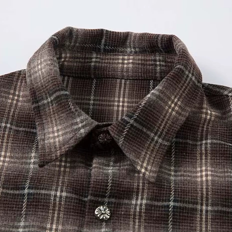 Vintage Plaid Shirts Fake Two Piece Loose Long Sleeve Shirts Button up Blouse Streetwear Harajuku Hip Hop Shirts