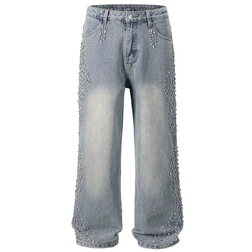 Diamond Jeans Side Rhinestone Wide Leg Baggy Jeans Men Streetwear Fashion Denim Pants Black Blue Hipster Jeans